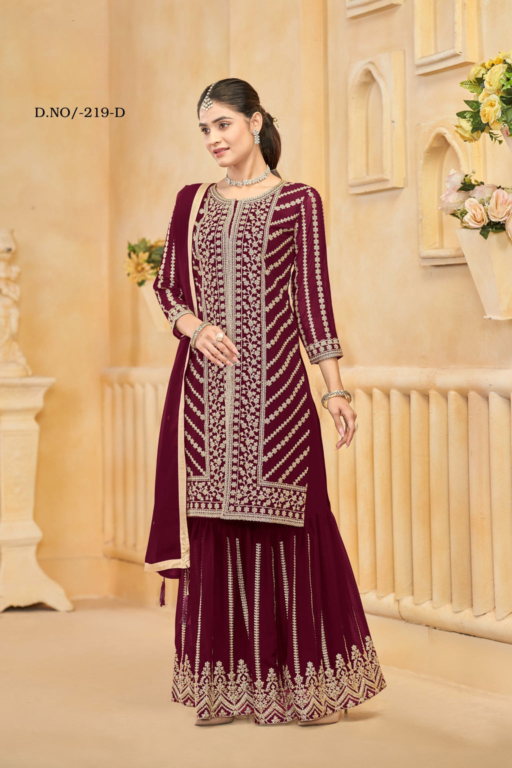 Anaita Maroon Faux Georgette Embroidered Stitched Salwar Suit - Distacart