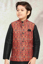 Raivat Ethnic Banarasi Silk Digital Printed Kurta Pajama With Jacket In Maroon Colour - Distacart