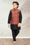 Raivat Ethnic Banarasi Silk Digital Printed Kurta Pajama With Jacket In Maroon Colour - Distacart