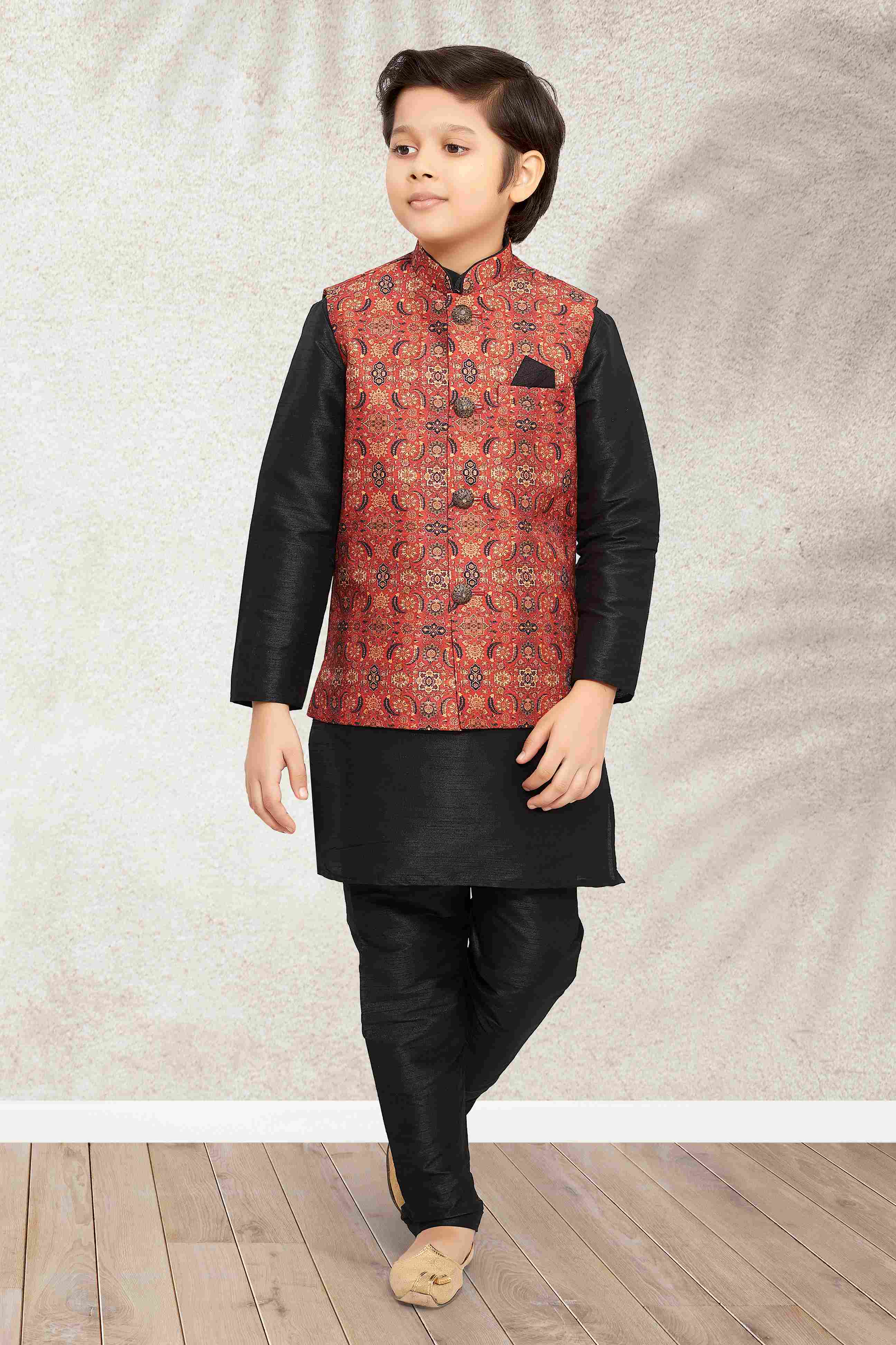 Raivat Ethnic Banarasi Silk Digital Printed Kurta Pajama With Jacket In Maroon Colour - Distacart