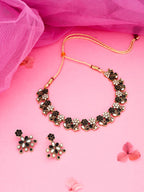 Tehzeeb Creations Luxurious Gold Polished Black &White Colour Choker Necklace Set With Matching Earrings