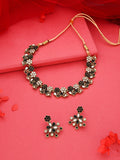Tehzeeb Creations Luxurious Gold Polished Black &White Colour Choker Necklace Set With Matching Earrings