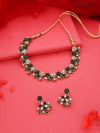 Tehzeeb Creations Luxurious Gold Polished Black &White Colour Choker Necklace Set With Matching Earrings