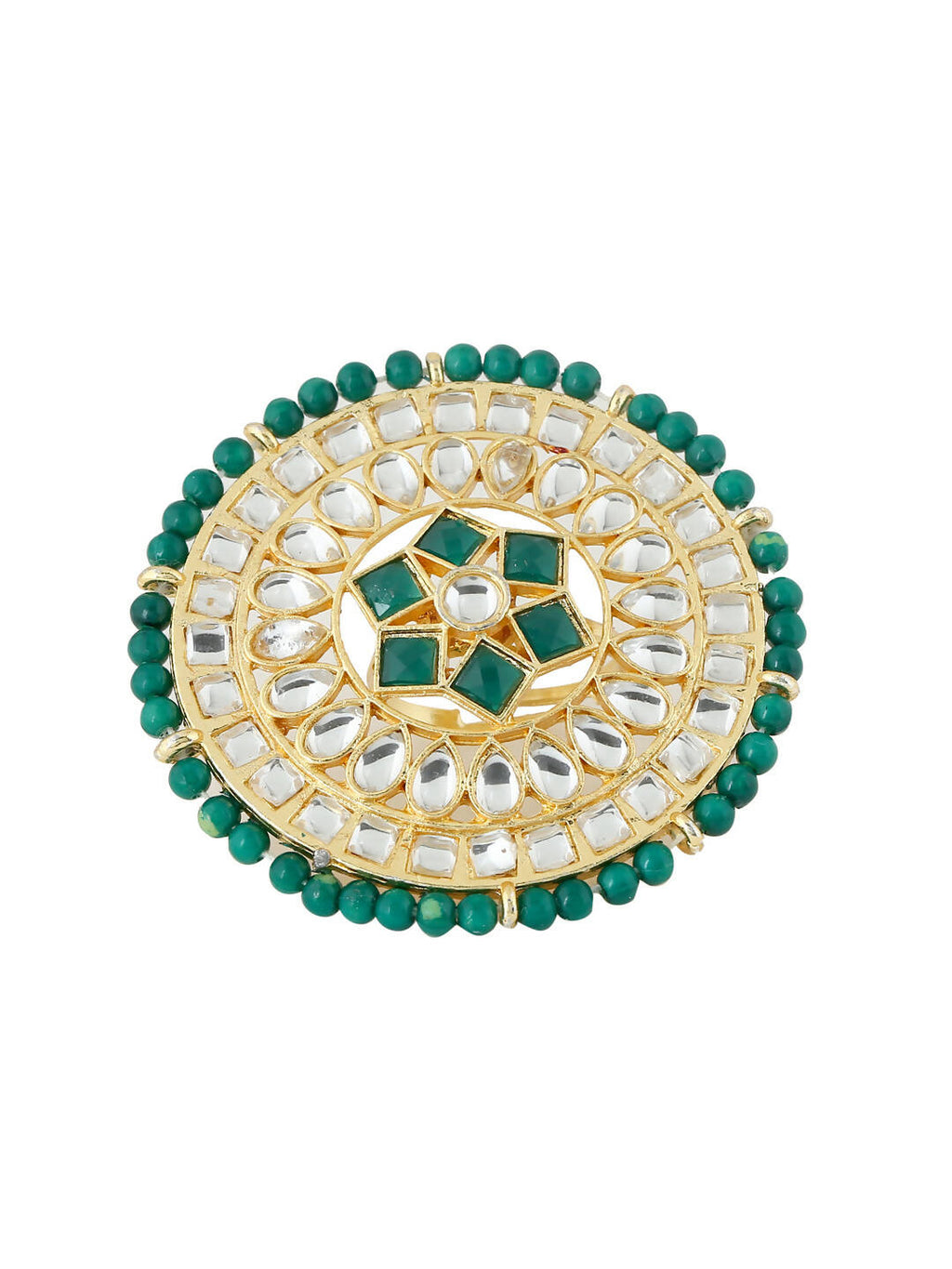 NVR Women's Traditional Ethnic Kundan Meenakari Gold-Polished Ajustable Finger Ring