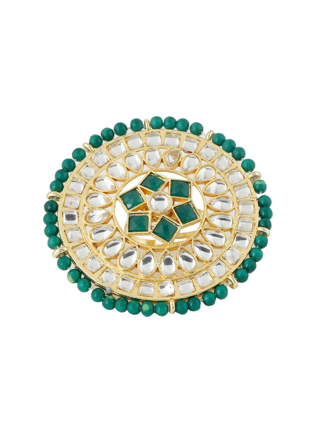 NVR Women's Traditional Ethnic Kundan Meenakari Gold-Polished Ajustable Finger Ring