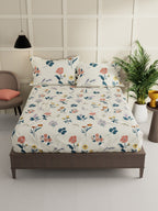 BIANCA LA-VOGUE Beige & Green Floral 152 TC Queen Bedsheet With 2 Pillow Covers