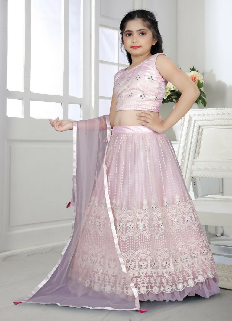 Wedding Designer Pink Net Kidswear Lehenga - Aaradhna