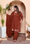 Miravan Womens Plus Size Embroidered Cotton Kurta with palazzo & Dupatta Set