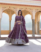 Lorenvalley Purple Pure Viscose Jacquard With Embroidered Sequins work Lehenga Choli