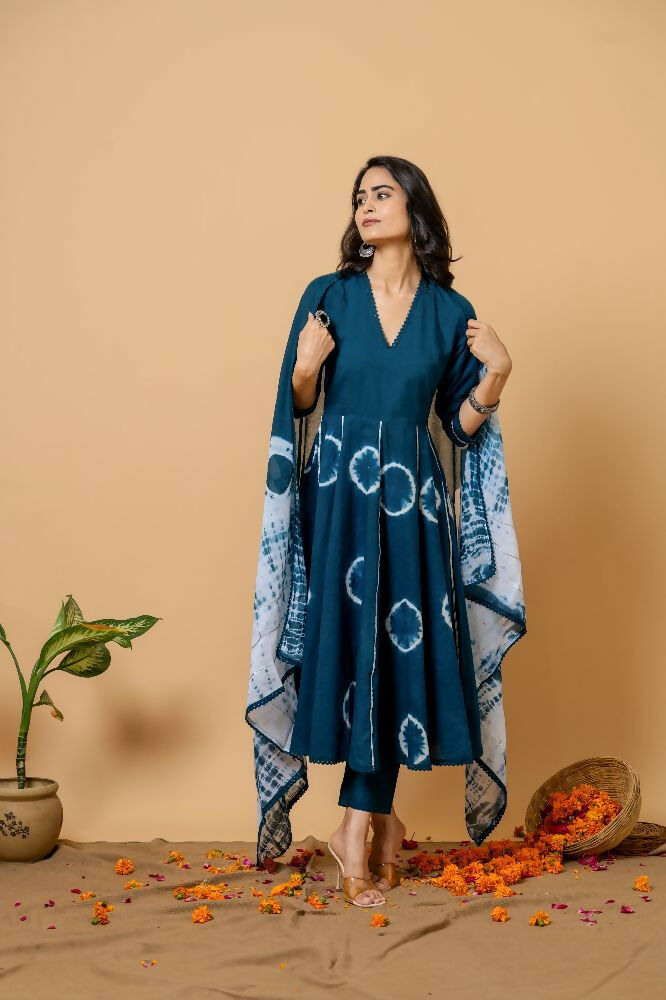 Joban Fashion Navy Blue Tie & Dye Cotton Suit Set - Distacart