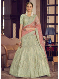 Myra Pista Green Crepe Embroidered Lehenga