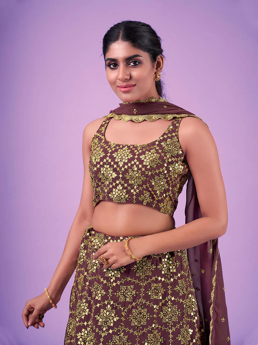 Myra Lilac Georgette Embroidered Designer Lehenga