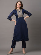 Saree Mall Navy Blue & Gold-Toned Embroidered Unstitched Dress Material - Distacart