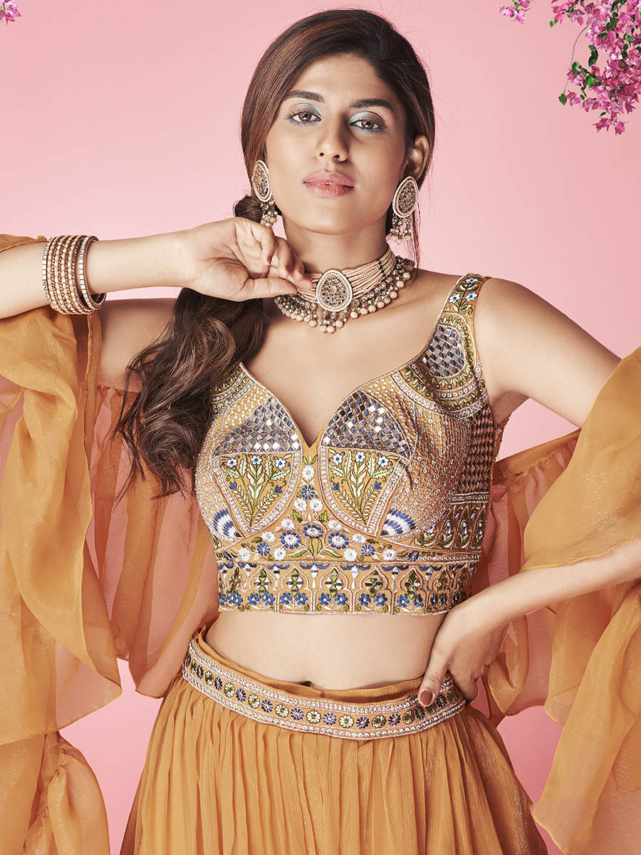 Myra Orange Art Silk Designer Lehenga