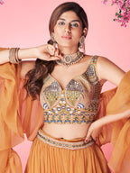 Myra Orange Art Silk Designer Lehenga