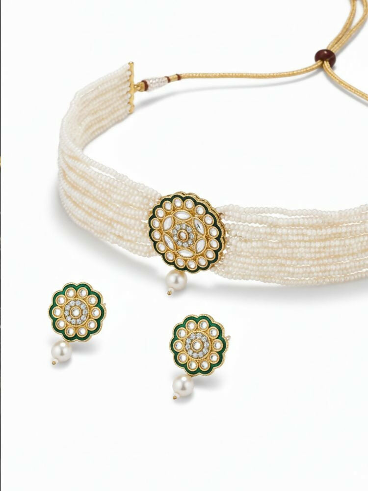 NVR Women Gold Plated White Kundan Jewellery Set - Distacart