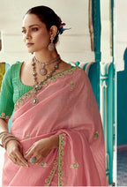 Anaita Pink Embroidery Work Saree With Jacquard Work Blouse Piece - Distacart
