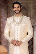 Raivat Ethnic Art Silk Embroidery Work 3 Pcs Indo Jacket Set In Cream Colour