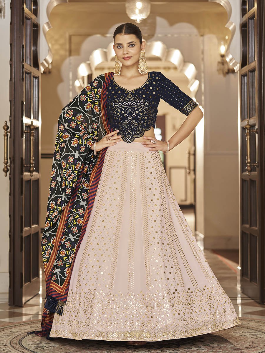 Myra Pink and Navy Blue Georgette Designer Lehenga Choli