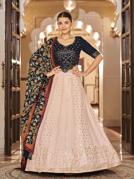 Myra Pink and Navy Blue Georgette Designer Lehenga Choli
