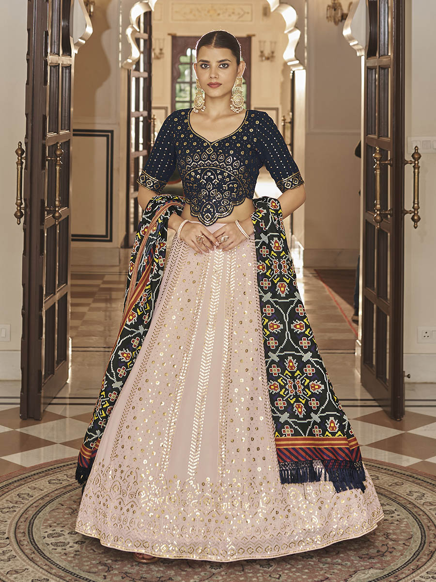Myra Pink and Navy Blue Georgette Designer Lehenga Choli