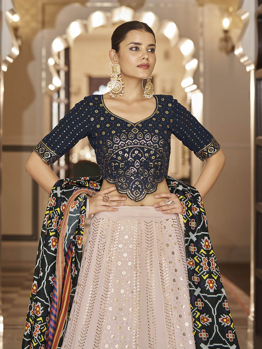 Myra Pink and Navy Blue Georgette Designer Lehenga Choli