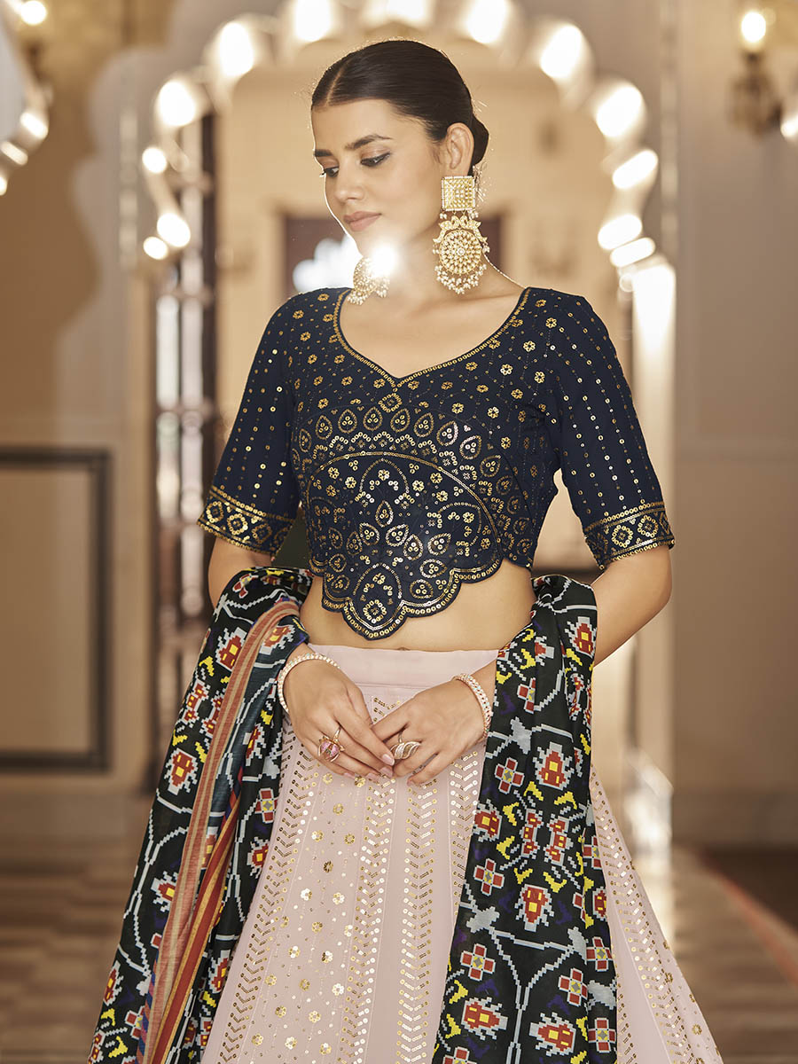 Myra Pink and Navy Blue Georgette Designer Lehenga Choli