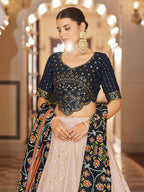 Myra Pink and Navy Blue Georgette Designer Lehenga Choli