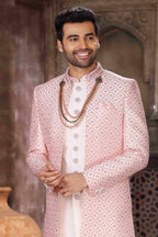 Raivat Ethnic Art Silk Embroidery Work 3 Pcs Indo Jacket Set In Cream Colour