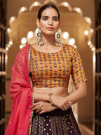 Myra Purple and Mustard Yellow Georgette Designer Lehenga Choli