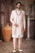 Raivat Ethnic Art Silk Embroidery Work 3 Pcs Indo Jacket Set In Cream Colour