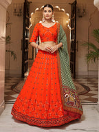 Myra Orange and green Georgette Designer Lehenga Choli