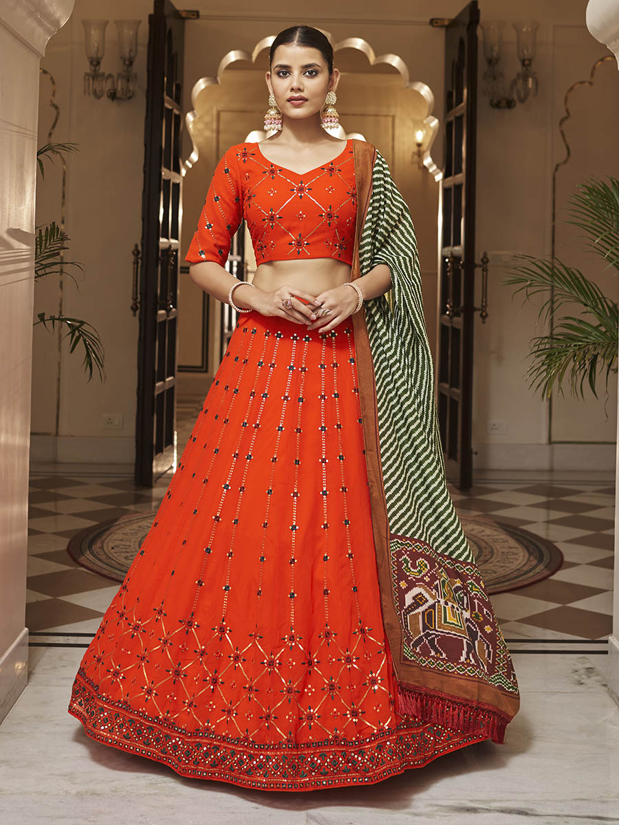Myra Orange and green Georgette Designer Lehenga Choli