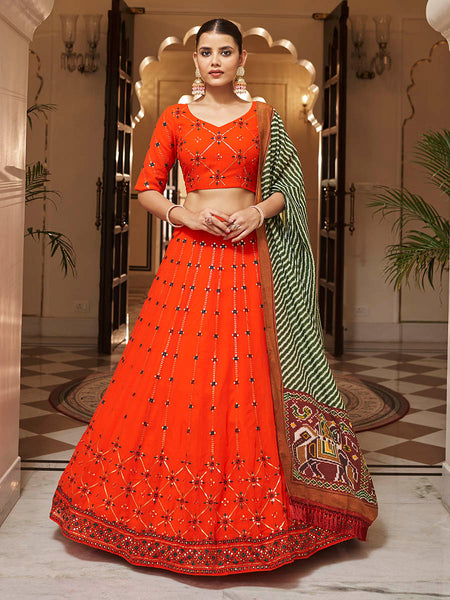 Myra Orange and green Georgette Designer Lehenga Choli