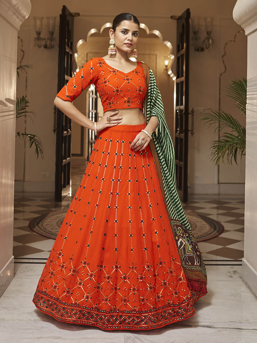 Myra Orange and green Georgette Designer Lehenga Choli