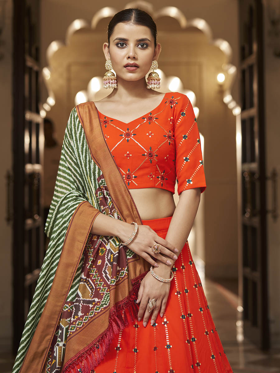 Myra Orange and green Georgette Designer Lehenga Choli