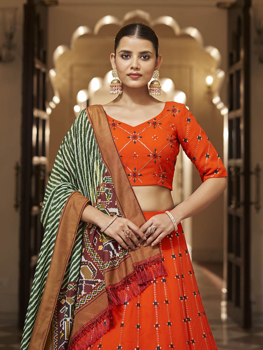 Myra Orange and green Georgette Designer Lehenga Choli