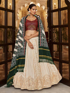 Myra Pearl White , Maroon and Green Georgette Designer Lehenga Choli