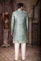 Raivat Ethnic Art Silk Embroidery Work 3 Pcs Indo Jacket Set In Green Colour