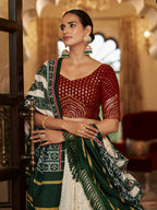 Myra Pearl White , Maroon and Green Georgette Designer Lehenga Choli