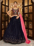 Myra Pink and Navy Blue Georgette Designer Lehenga Choli