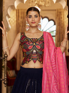Myra Pink and Navy Blue Georgette Designer Lehenga Choli