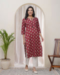 Vaasva Women Maroon Cotton Printed Straight Kurti - Distacart