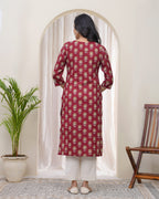 Vaasva Women Maroon Cotton Printed Straight Kurti - Distacart