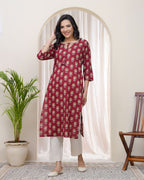Vaasva Women Maroon Cotton Printed Straight Kurti - Distacart