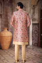 Raivat Ethnic Art Silk Embroidery Work 3 Pcs Indo Jacket Set In Maroon and Beige Colour