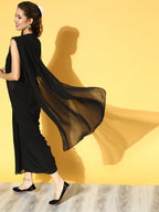 Juniper Women Black Georgette Embellished Saree Style Dress - Distacart