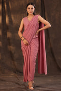 Juniper Women Rosegold Georgette Embellished Saree Style Dress - Distacart