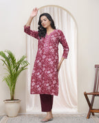 Vaasva Women Magenta Cotton Printed Straight Kurti