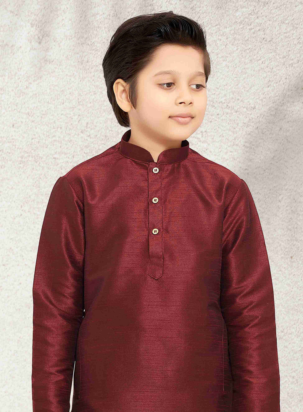 Raivat Ethnic Art Banarasi Silk Kids Kurta Pajama In Maroon Colour